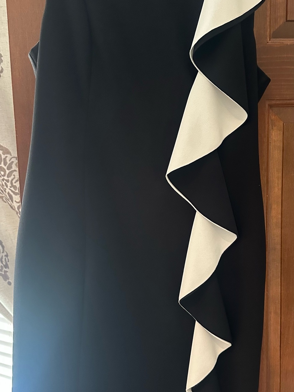 Karl Lagerfeld Black One-Shoulder Dress with White Ruffle Trim